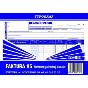 Druk samokopiujący faktura mechanizm podzielonej płatności A5 80 kartek TYPOGRAF /01158/