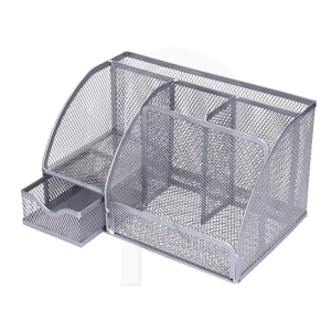 Przybornik na biurko metalowy siatka 6 komór 6b TRES srebrny /SPW6B/SR/