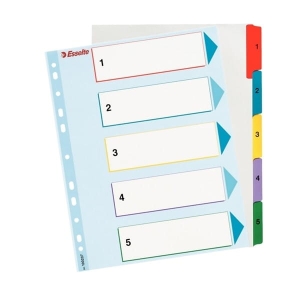 Przekładki A4 maxi kartonowe 1-5 numeryczne z kolorowymi indeksami z kartą opisową numeryczne ESSELTE MYLAR  /100207/