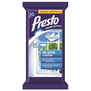 Ściereczki nawilżane PRESTO do szyb i luster, 30 chusteczek /HR-011491/