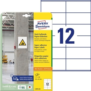 Etykiety papierowe do trudnych powierzchni Avery Zweckform, A4, 20 ark./op., 105 x 48 mm; białe /L7875-20/