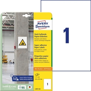 Etykiety papierowe do trudnych powierzchni  Avery Zweckform, A4, 20 ark./op., 210 x 297 mm; białe /L7877-20/