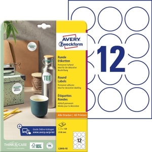 Etykiety papierowe 60mm okrągłe AVERY ZWECKFORM trwałe białe 10 ARK 120 etykiet /L3416-10/