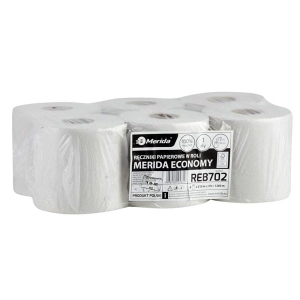 Ręcznik papierowy w roli biały makulatura 1-warstwowy 1x20g 210m gofrowany MERIDA ECONOMY CENTER PULL MINI 6szt. /REB702/