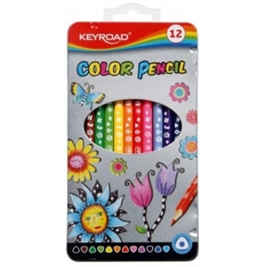 Kredki ołówkowe trójkątne 12 kolorów metalowe opakowanie KEYROAD /KR971450/