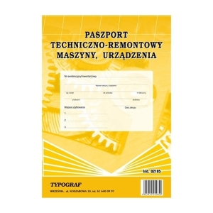 Druk offsetowy paszport techniczno-remontowy maszyny/urządzenia A4/10 kartek TYPOGRAF /02185/