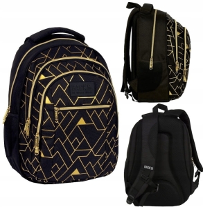 PLECAK SZKOLNY CZARNY 3-KOM 26L ZŁOTE ZDOBIENIA DERFORM BACKUP 6 O 23