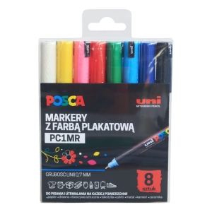Marker z farbą plakatową igłowy 0,7mm UNI POSCA PC-1MR mix kolorów 8szt. /UNPC1MR/8C/ /194465/