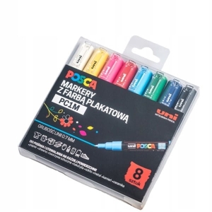 Marker z farbą plakatową krągły 0,7mm UNI POSCA PC-1M mix kolorów SOFT 8szt. /UNPC1M/8C/ /194519/