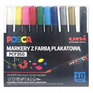 Marker z farbą plakatową pędzelek UNI POSCA PCF-350 mix kolorów 10szt. /UNPCF350/10C/ /194518/