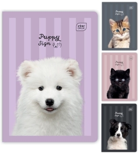 ZESZYT A5 32K TRZYLINIA KOLOROWA 70g OKŁADKA LAKIEROWANA UV INTERDRUK PUPPY SIGN MIX WZORÓW 1szt.