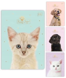 ZESZYT A5 32K KRATKA 70g OKŁADKA LAKIEROWANA UV INTERDRUK PUPPY SIGN MIX WZORÓW 1szt.