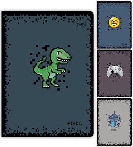 ZESZYT A5 16K TRZYLINIA KOLOROWA 70g OKŁADKA UV INTERDRUK PIXEL MIX WZORÓW 1szt.