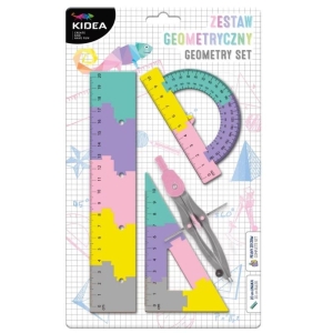 ZESTAW GEOMETRYCZNY KIDEA PUZZLE CYRKIEL+ LINIJKA 20cm PASTEL 4szt.