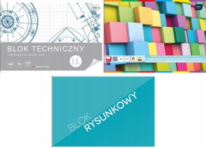 ZESTAW BLOK RYSUNKOWY + TECHNICZNY BIAŁY + TECHNICZNY KOLOROWY A4