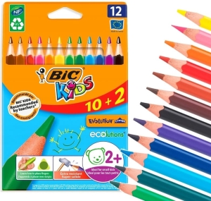 KREDKI OŁÓWKOWE TRÓJKĄTNE JUMBO 12 KOLORÓW BIC KIDS