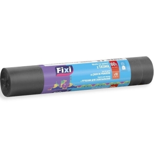 Worki na śmieci 60l LDPE 22,5 µm FIXI mocne z taśmą czarne 10szt. /WNS-8970/