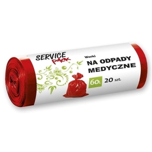 Worki na śmieci 60L LDPE 21µm 60x70cm SERVICE PACK czerwone na odpady medyczne 20szt. /ST-HR-033805/
