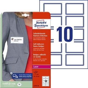 Samoprzylepne identyfikatory do zadruku Avery Zweckform; A4, 20 ark./op., 80 x 50 mm, niebieska ramka, sztuczny jedwab /L4787-20/