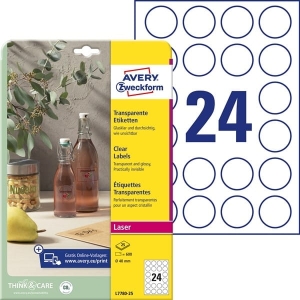 Etykiety przezroczyste Crystal Clear Avery Zweckform; A4, 25 ark./op., O40 mm /L7780-25/