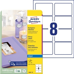 Etykiety papierowe 88,9x63,5 AVERY ZWECKFORM trwałe błyszczące białe 10 arkuszy 80 etykiet /C6081-10/