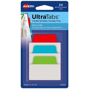 Zakładki indeksujące 50,8x38mm PP 4x6szt. klasyczne AVERY ZWECKFORM ULTRA TABS usuwalne 24szt. /74754/