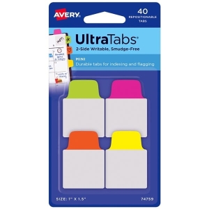 Zakładki indeksujące 25,4x38mm pp 4x10szt. neon AVERY ZWECKFORM ULTRA TABS usuwalne 40szt. /74759/