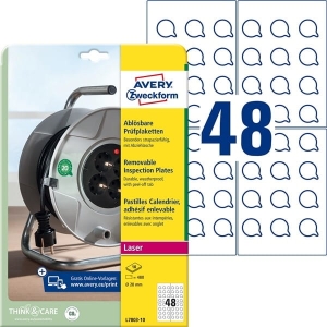 Usuwalne tabliczki inspekcyjne Avery Zweckform, A4, 10 ark./op., 480 et./op.; O20mm; białe / L7803-10/