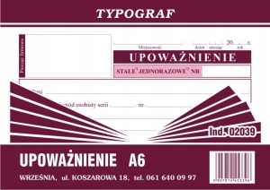 DRUK OFFSETOWY UPOWAŻNIENIE TYPOGRAF A6/80 02039