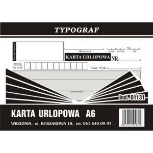Druk "Karta Urlopowa" A6 01131 TYPOGRAF /01131/