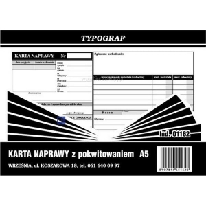 Druk samokopiujący karta naprawy z pokwitowaniem A5 80 kartek TYPOGRAF /01162/
