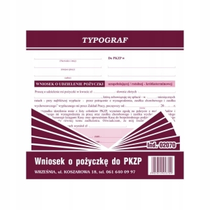 DRUK OFFSETOWY WNIOSEK O UDZIELENIE POŻYCZKI 2/3 A5 80 KARTEK 02070 TYPOGRA
