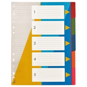 Przekładki A4 PP 1-5 bez nadruku kolorowe TETIS /BP630-5/