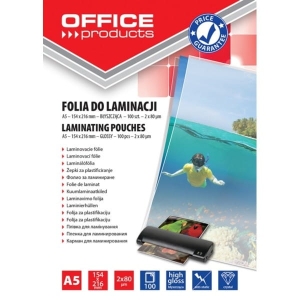 Folia do laminowania A5 154x216mm 80mic OFFICE PRODUCTS 100szt /20325215-90/