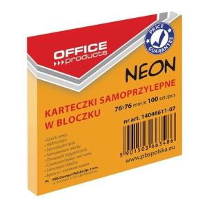 NOTES SAMOPRZYLEPNY 76x76mm 100 KARTEK NEONOWY POMARAŃCZOWY OFFICE PRODUCTS