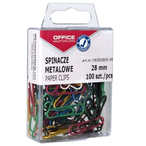 SPINACZE BIUROWE 28mm OKRĄGŁE POWLEKANE KOLOROWE OFFICE PRODUCTS 100szt.