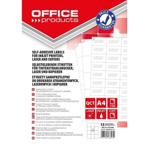 Etykiety papierowe 63,5x72 białe OFFICE PRODUCTS 100 arkuszy /14063615-14/
