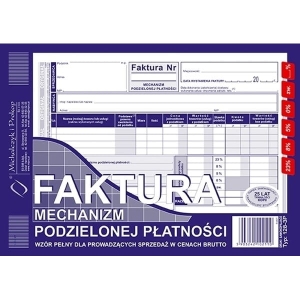 Druk samokopiujący faktura mechanizm podzielonej płatności brutto A5 80 kartek oryginał + kopia MICHALCZYK I PROKOP /128-3P/