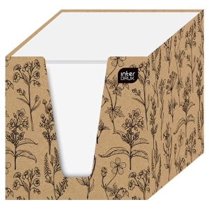 Kostka biurowa biała w pojemniku papierowym 90x90x90mm INTERDRUK KRAFT 1szt. /KOSPAPKUBKRA9/