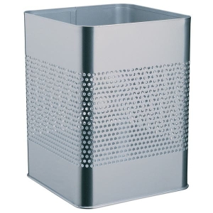 Kosz na śmieci kwadratowy metalowy 18,5l perforacja 165mm srebrny 3321 23