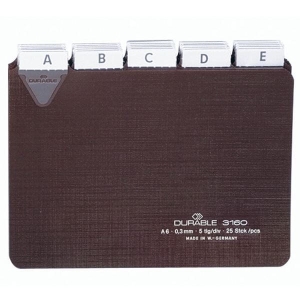 Przekładki poziome A6 do kartoteki  5/5 wykonane z twardego PCW 0,3mm z wsuwanymi indeksami 25 mm brązowe 25 szt. 3160 11