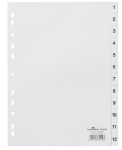 Zakładki A4 wykonane z PP nadrukowane indeksy 1-12 białe /611202/