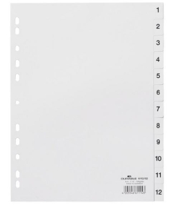 Zakładki A4 wykonane z PP nadrukowane indeksy 1-12 białe /611202/