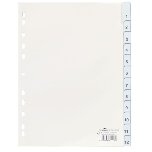 Zakładki A4 wykonane z PP zgrzane wymienne indeksy 12-częściowe białe /641002/
