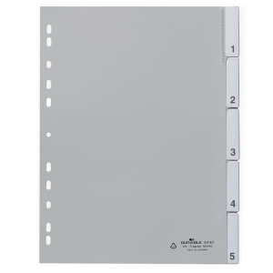 Przekładki A4 wykonane z PP zgrzane wymienne indeksy 5 części szare /644010/