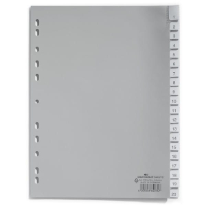 Przekładki A4 wykonane z PP zgrzane wymienne indeksy 0-20 A-Z szare /644310/