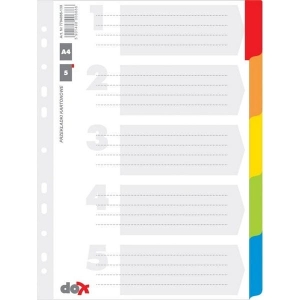 Przekładki Office Products, karton, A4, 227x297mm, 5 kart indeks laminowany /21070511-99/