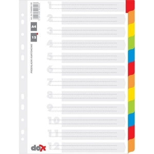 Przekładki Office Products, karton, A4, 227x297mm, 12 kart, indeks laminowany /21071211-99/
