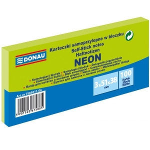 Notes samoprzylepny 38x51mm 3x100 kartek neonowy zielony DONAU /7585011-06/