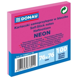 Notes samoprzylepny 76x76 mm 100 kartek neonowy różowy DONAU /7586011-16/